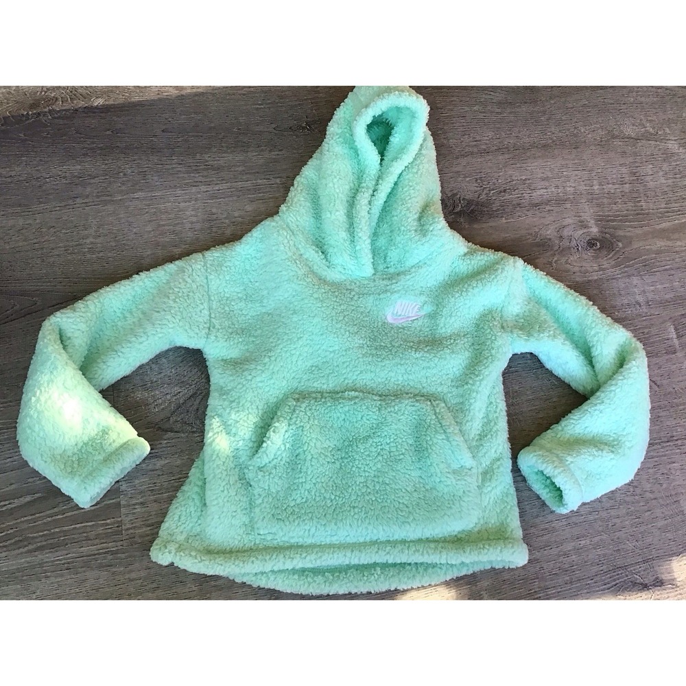 Nike Youth Girls Sherpa Hoodie Hooded Sweatshirt Size 5-6 Green Pullover